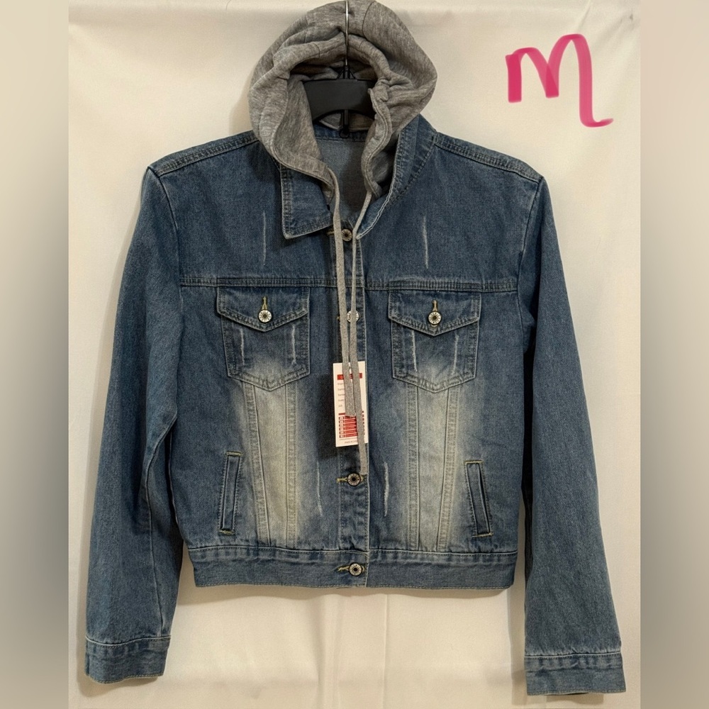 Denim Jacket with Gray Removable Hood